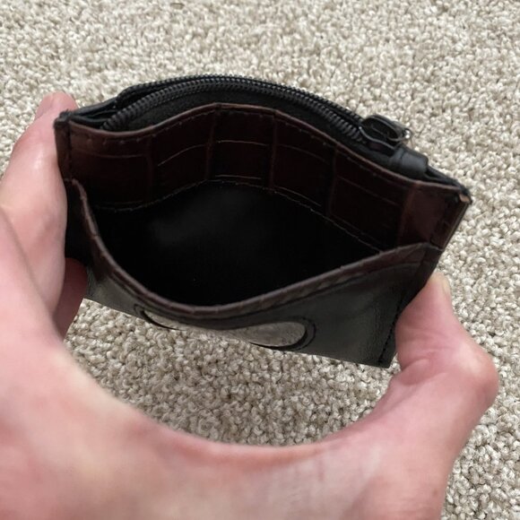 Brighton Black Leather Brown Trim Heart Coin Purse Wallet Zip Pouch - Picture 4 of 4